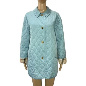 Burberry London Blue Diamond Quilted Nova Check Lined Jacket Women’s Large - Picture 1 of 14