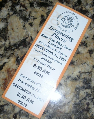2022 ROSE PARADE OFFICIAL FLOAT DECORATION TICKET Pasadena Tournament of Roses Cover