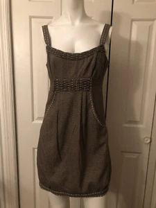 Nanette Lepore Dress Jumper Skirt Grunge Academia Brown Checker Mini 2 XS Lined - Picture 1 of 5