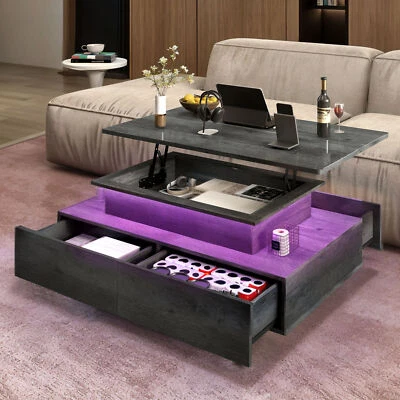 Grey Modern Lift-Top Coffee Table w/ LED Lights for Living Room Cocktail Table - Image 1 of 4