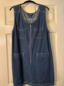 Vtg Natural Impressions Jean Denim Dress Jumper 100% Cotton Zipper Pockets Soft - Picture 1 of 14