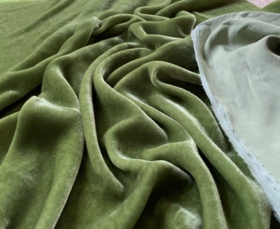 Apple Green Silk Velvet Fabric by the Yard, 1/2 Yard and 1/4 Yard, 45" Wide, V36 - Image 1 of 3