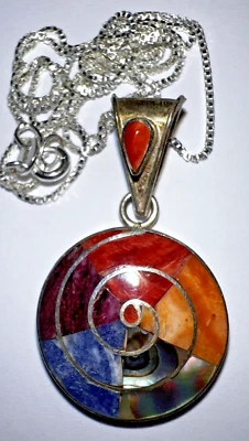 Pachamama Pendant Sterling Silver 950 With Natural Stone Inlay And Box Chain - Image 1 of 4