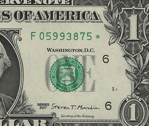 2017 $1 FDR STAR NOTE REPLACEMENT NOTE *** F05993875* CH UNCIRCULATED 5 of 5 - Bild 1 von 3