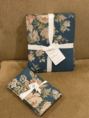 Pottery Barn PAULINE FLORAL  Blue Duvet KING / CAL KING & 1 EURO Sham NEW w/tags - Image 1 of 4