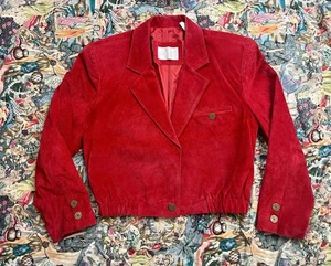 Vtg 1980s Lord & Taylor Red Suede Cropped Jacket Women’s S/M Retro Bold Look - Picture 1 of 8
