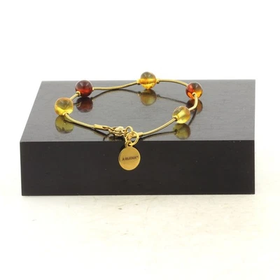 Armband Stahl Golden Edelstahl 5 Perlen Bernstein Echt von Der See Made IN E - Bild 1 von 2