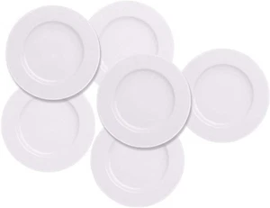 6pcs Salad Dessert Plate 7.5inch White Porcelain Dinner with Round Flat Desig... - Picture 1 of 6