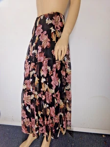 LAUREN RALPH LAUREN Rock Größe 10 Bauern Boho Stufen Midi schwarz geblümt neu mit Etikett - Bild 1 von 4