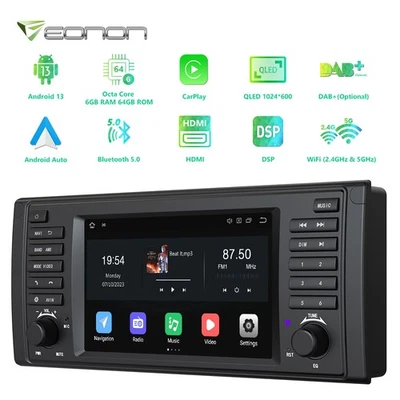 For BMW E39 525i 528i Android 13 6+64 7"Touchscreen CarPlay Car Radio GPS Stereo - Image 1 of 4