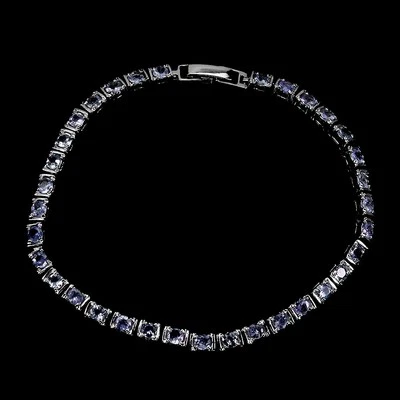 925 Sterling Silver Bracelet Round Tanzanite 3mm Natural Gemstone Jewelry 8in - Image 1 of 4