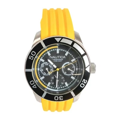 Nautica  40 MM N418LAR15 Chronograph Watch Black Dial Yellow Silicone Strap NOS - Image 1 of 4