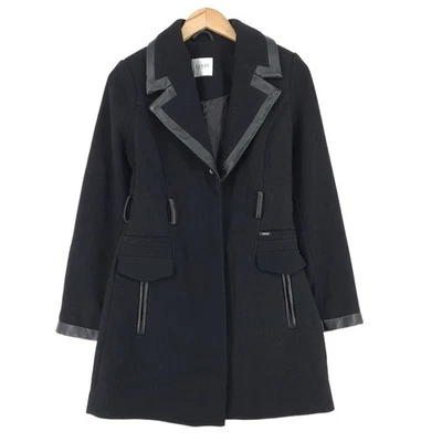 Abrigo De Lana Vintage Guess Negro Transpirable Para Mujeres WJ7 Talla XS - Imagen 1 de 4