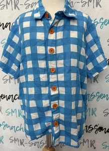 Wild Things by Wildflowers clothing Blue/White large checked Shirt Top Size 12 - Picture 1 of 6