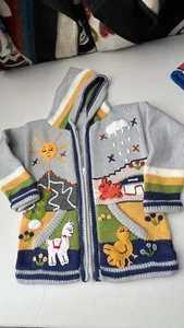 Kids Ethic Alpaca Cotton Knit Handmade In Ecuador Zip Hood Sweater Jacket Size 7 - Picture 1 of 5