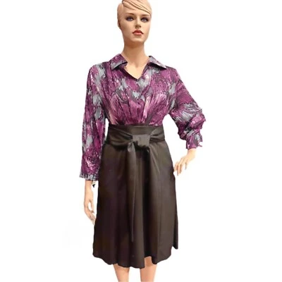 Vestido Igi Montparnasse Talla 18 Negro Ciruela Gris Cuello en V Mangas Largas NUEVO Foto 1 de 4