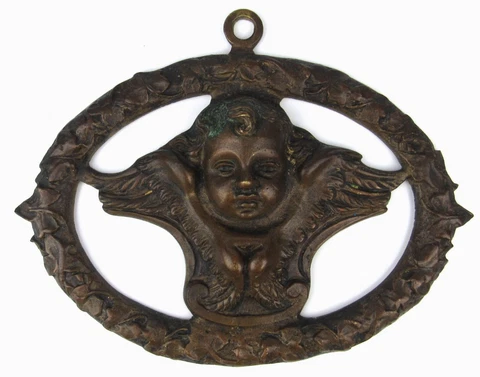 Vintage Bronze Brass Winged Cherub Putti Angel Mount Plaque Cover