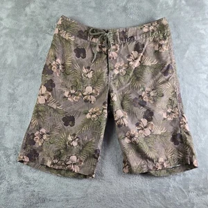 Arizona Jeans Co Swim Trunk Mens 30x10 Olive Green Floral Drawstring Hawaiian - Picture 1 of 13