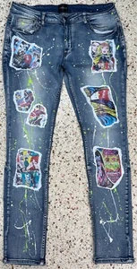 Cooper 9 Los Angeles Men's 5 Pocket Comic Book Paint Jeans Size 38 (34x30) - Picture 1 of 13