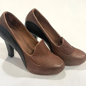~ Seltene J SHOES 7,5 Castilla Leder Heels Pumps 4" Absatz dunkelbraun & schwarz hoch - Bild 1 von 16