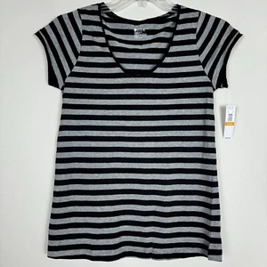 HUE Gray Black Striped Short Sleeve Pajama Top Womens Size Small Cotton Rayon - Picture 1 of 9