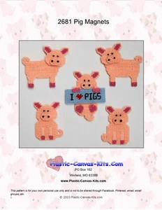 Pig Magnets-Plastic Canvas Pattern or Kit - Picture 1 of 1