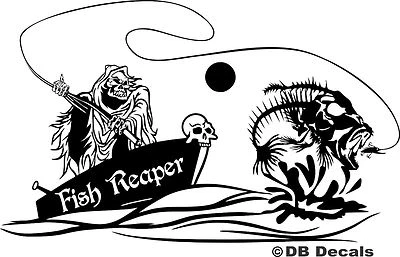 Grim Reaper Fish Fishing Lure Boat Skeleton Window Graphic Vinyl Decal Sticker - Image 1 of 2