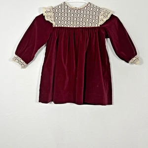 Vtg Love Dress Kids 4T Velvet Burgundy Lace Ruffle Mormon Cottagecore - Picture 1 of 6
