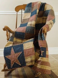 US Flag Inspired Blanket Throw Hand Quilted Patchwork Red Blue Patriotic Patch - Picture 1 of 8