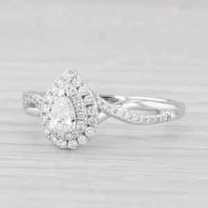 0.44ctw Pear Halo Diamond Engagement Ring 14k White Gold Size 8 - Picture 1 of 10