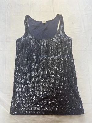 Regata J Crew L lantejoulas XS sem mangas gola redonda casual algodão azul marinho - Imagem 1 de 4