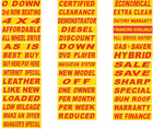 CAR DEALER SLOGAN WINDOW STICKERS RED AND YELLOW 