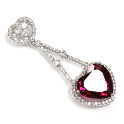 5 ctw Natural Pink Tourmaline & Diamond 14k White Gold Halo Heart Pendant 1.6" - Image 1 of 2
