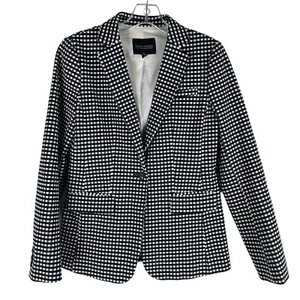 Banana Republic Gingham Long and Lean Blazer Jacket Black Blue Women Size 2 $198 - Picture 1 of 9