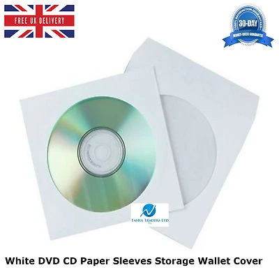 UC MEDIA White DVD CD Paper Sleeves Storage Wallet Cover Case With Clear Window Flap LOT