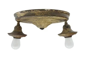 Antique Distressed Brass 2 Light Pan Flush Mount - Picture 1 of 10