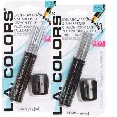 2 Pack L.A. Colors Eyeliner Eye Brow Makeup Pencils Duo Set with Sharpener Black - Image 1 of 2
