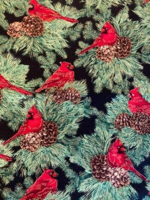 Red Cardinals on Branches.Gold. Mask.Cotton.Pleats.Reuse. - Image 1 of 4