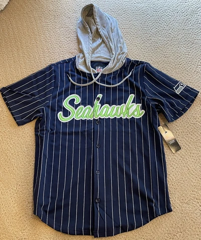 Seattle Seahawks NFL Team Apparel Mens Size M Button Up Hoodie Short Sleeve Cover