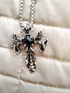 Fashion Unisex Silver Black Crucifix Cross Pendant 1 1/2",Necklace 22". #12 - Picture 1 of 6