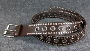 Studded eyelet brown belt with grommets 43 Inch X 1.5 Inch - Picture 1 of 13
