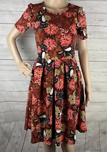 Abito nuovo con etichette LuLaRoe Amelia XS rosso rosa marrone chiaro floreale strutturato cerniera vestibilità posteriore e svasata - Foto 1 di 12