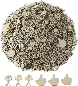 300 Pcs Bag of 3 Style Wooden Word and Icons Set Stress Relief Funny - Picture 1 of 2