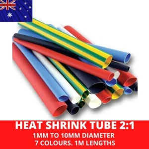 1 METRE Heat Shrink Tubing Wire Cable Sleeve 2 to 1 Ratio 1mm to 10mm 7 Colours - Picture 1 of 8