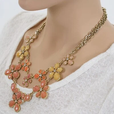 KOHL «цвет» золотой тон цепочка с коралл, желтый, оранжевый, розовый цветы ожерелье - Изображение 1 из 4