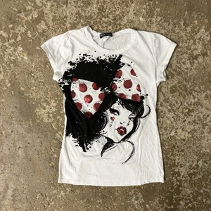 Vintage 90s Made In USA Wet Seal White Graphic Y2K T-Shirt Cropped Tiny Cute - Bild 1 von 6