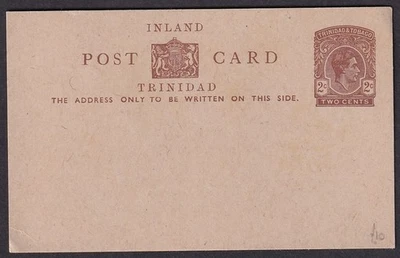 Tarjeta postal Trinidad y Tobago KGVI 2c marrón como nueva. HG #6 Foto 1 de 2