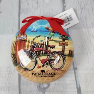 PALM ISLAND THE GRENADINES Flat Ball 3.25" Ornament Beach Bicycle Welcome - Picture 1 of 4