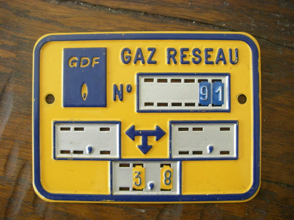 vintage réformé plaque de signalisation rectangulaire affleurant gaz GDF en alu - Photo 1/4