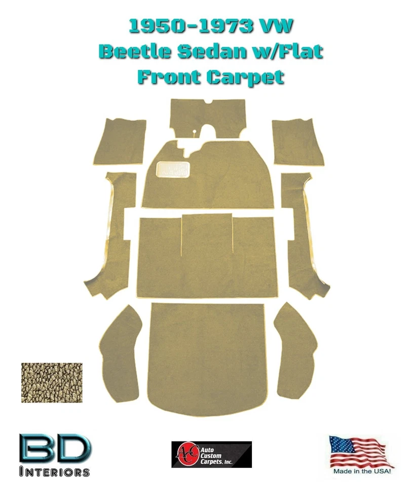 Alfombra de sándalo cervatillo delantero plano Volkwwagen Bug 1950-1973 10 piezas Foto 1 de 4
